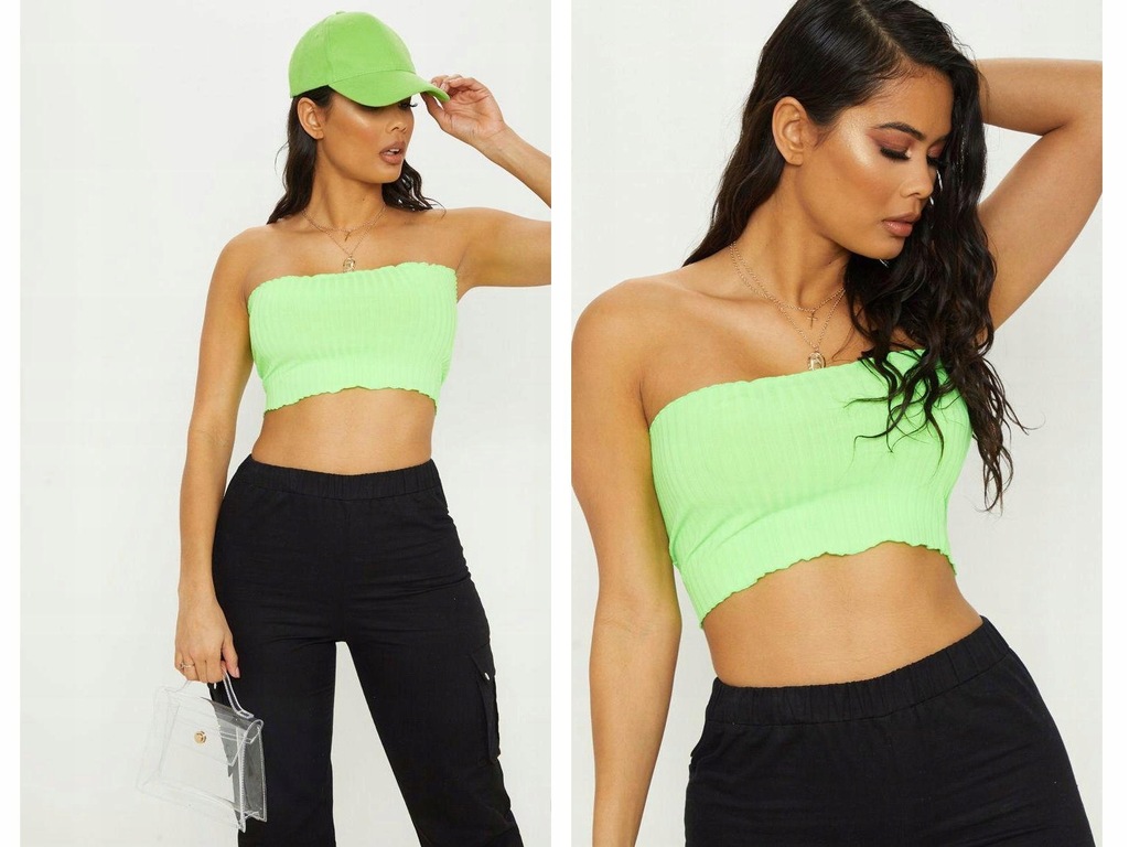 L031B34 PrettyLittleThing CROP TOP ZIELONY NEON 32