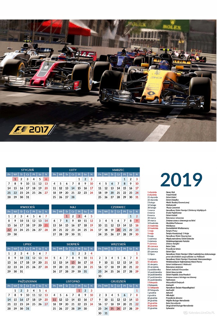 Kalendarz 2019 GRA F1 2017