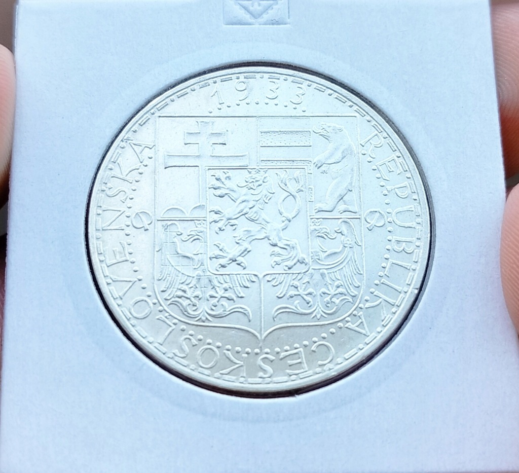 Czechosłowacja 20 koron 1933 srebro piękna okołome