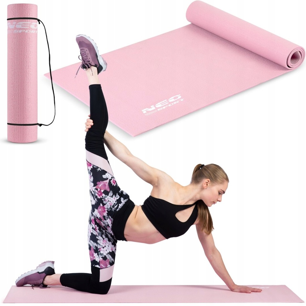 MATA DO ĆWICZEŃ 173 x 61 cm NEO-SPORT RÓŻOWA FITNESS FITNES YOGA YOGI JOGA