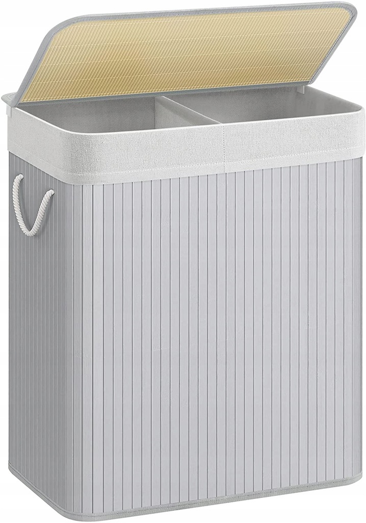 Kosz wolnostojący bambusowy na pranie Songmics 100l odcienie szarości