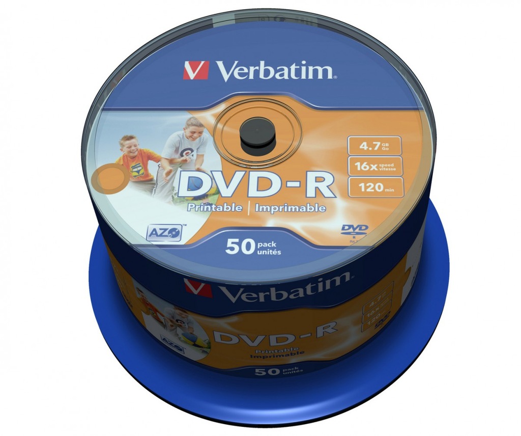 VERBATIM DVD-R 16x 4.7GB 50P CB PRINTABLE 43533