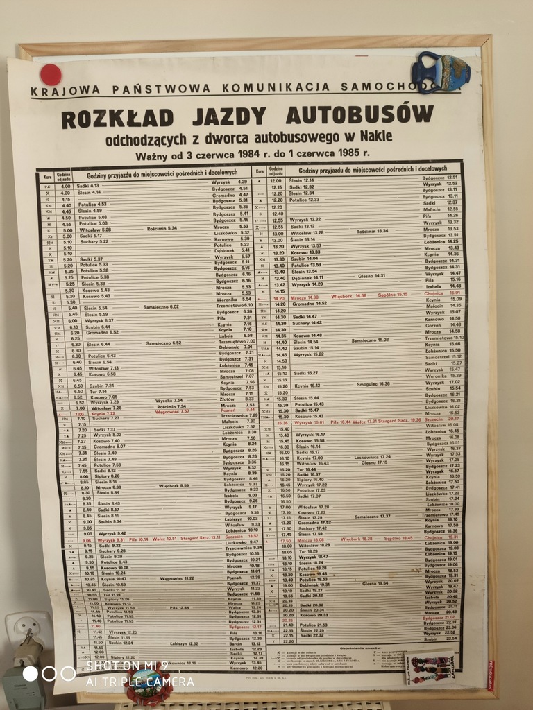 Rozkład jazdy autobusów PKS Nakło 1984/85