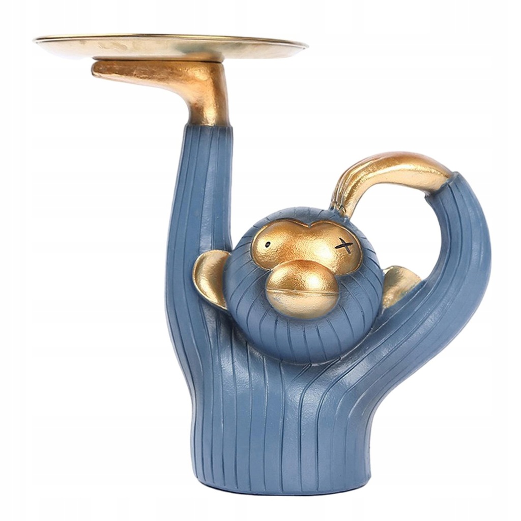 Monkey Figurine Storage Tray Sculpture Blue Gray L