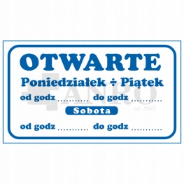 Tabliczka OTWARTE PONIEDZIAŁEK-PIĄTEK SOBOTA 71/F1