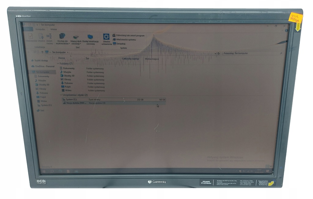Monitor LCD LED 24" Gateway LP2407 1920x1200px VGA DVI-D S-vid / BEZ STOPKI