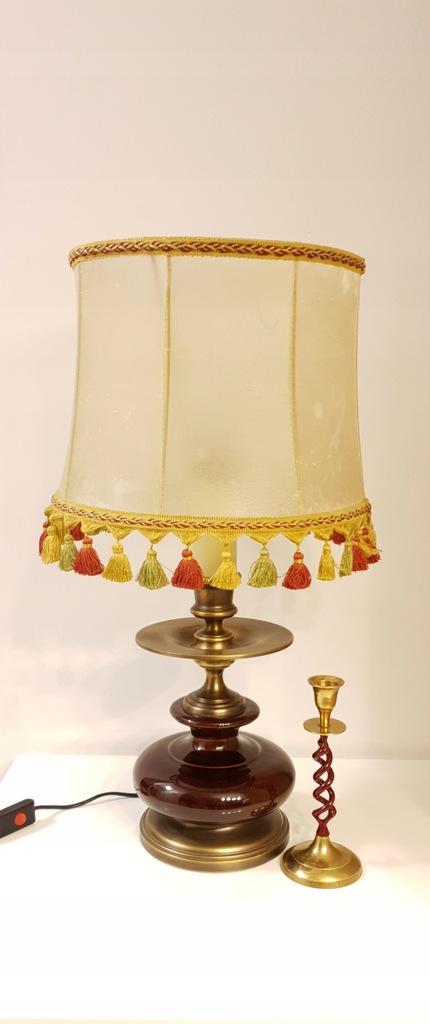 Duża lampa stołowa porcelana mosiądz+świecznik 61c