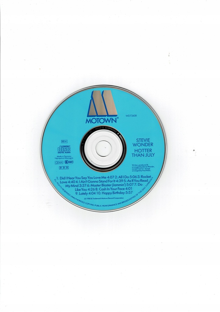 Купить Стиви Уандер, компакт-диск «Горяче, чем июль», 1987, MOTOWN EX+: отзывы, фото, характеристики в интерне-магазине Aredi.ru