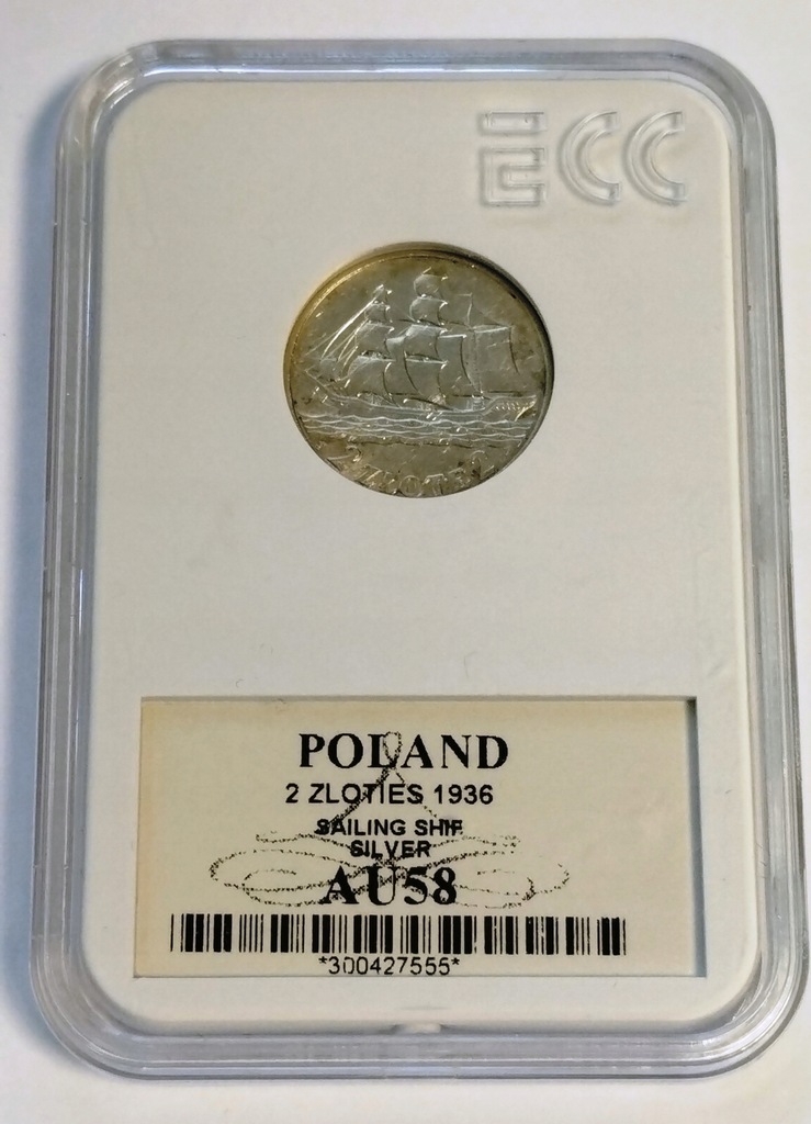 Żaglowiec 2 złote z 1936 roku srebro