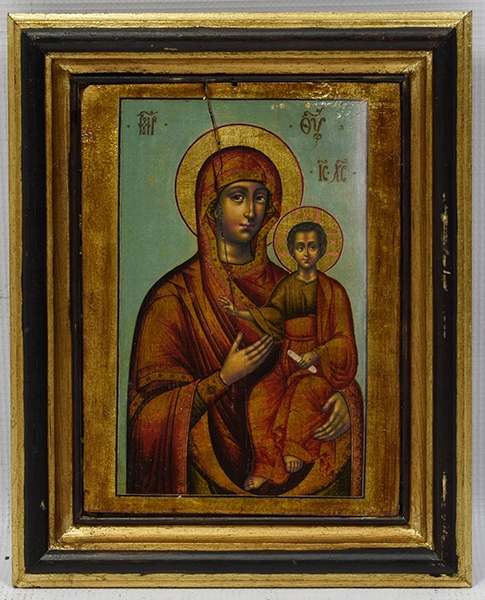 Ikona Matka Boska z Dzieciątkiem na starej desce 25x20cm