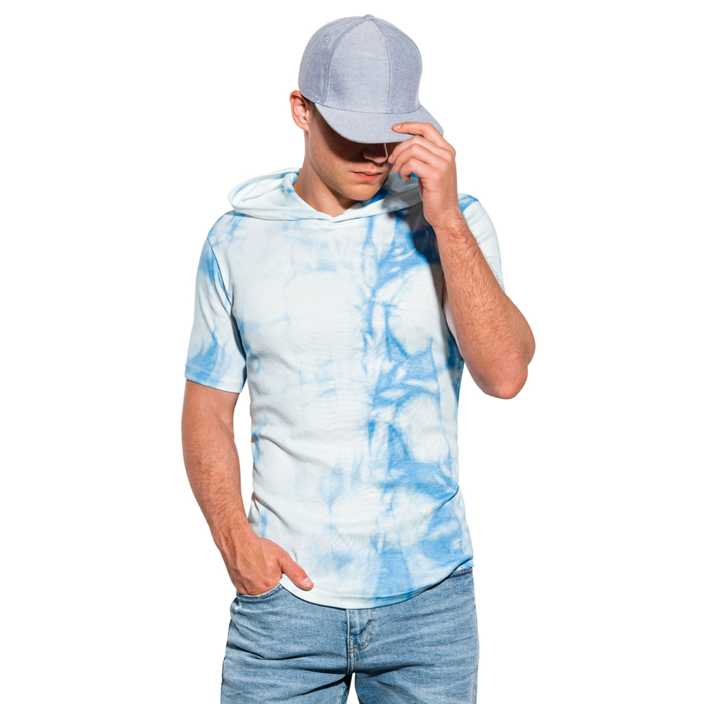 T-shirt męski z kapturem bawełna S1220 błękitny S