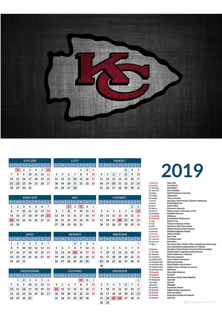 Kalendarz 2019 Kansas City Chiefs