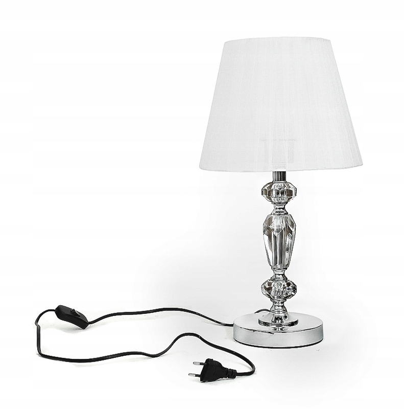 Lampa nocna glamour kryształowa biała na stół