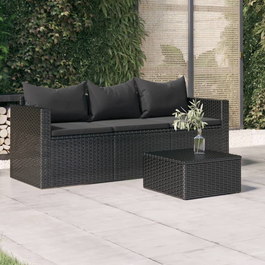 VidaXL 3-osobowa sofa ogrodowa z poduszkami, czarn