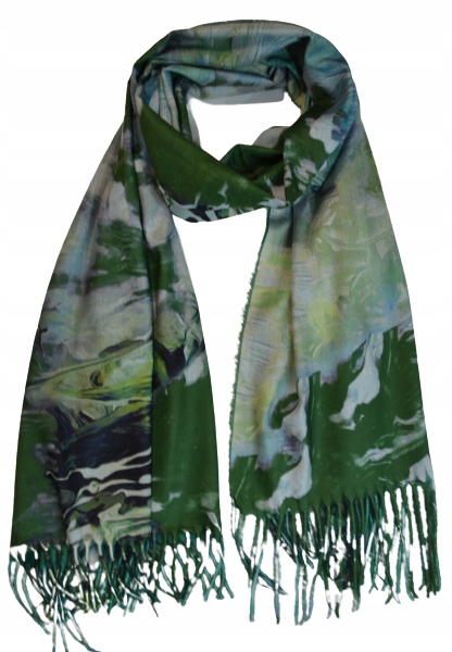 Cashmere - ciepły modny szalik frędzle zielony 10 200cm x 70cm