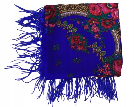 CHUSTA góralska ludowa duża folk szafirowa