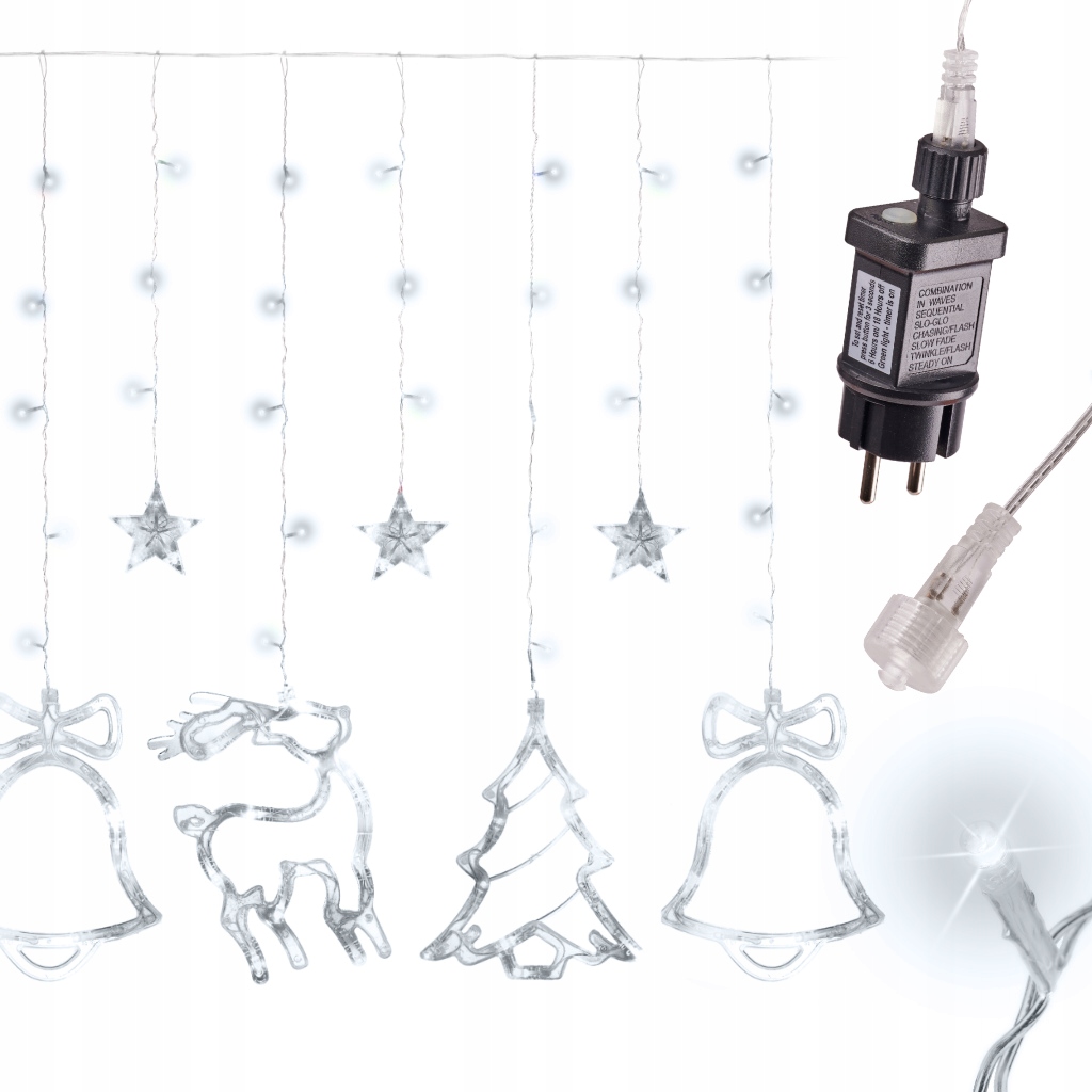 Lampki LED Kurtyna Renifer Świąteczna Ozdobna 2,5m 138LED Biały Zimny 230V