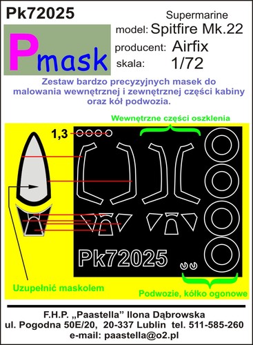 ! Maski Spitfire Mk.22 1:72 Pmask PK72025 !