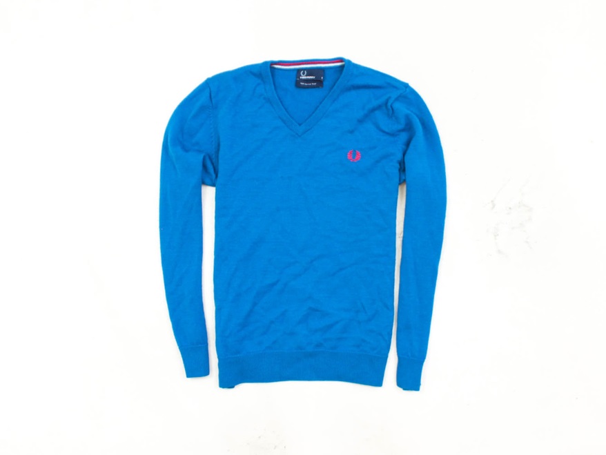 *M Fred Perry Sweter Męski V-Neck Wełniany roz S