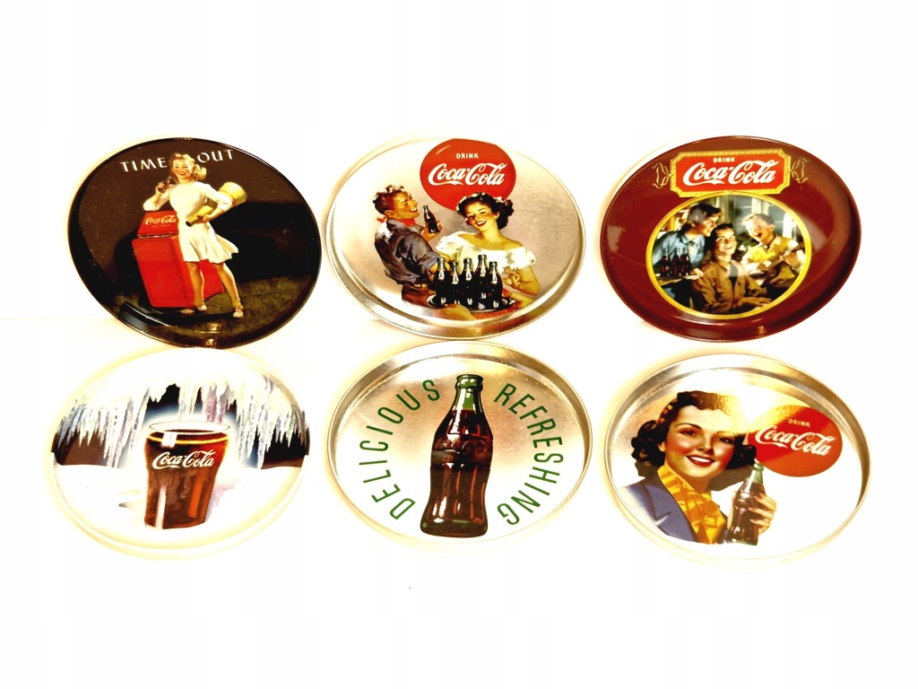 l. 80/90-te XX w / Kpl 6 szt. - POSTAWKI STALOWE - REKLAMA Coca-Cola /8777