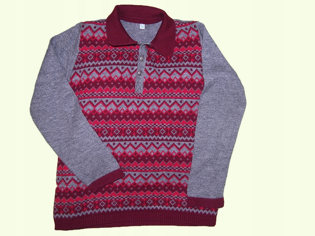 M&S wełniany sweter polo czerwony szary 122