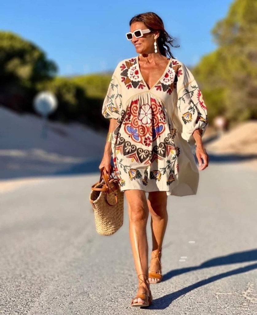 ZARA SUKIENKA BOHO LNIANA HAFTOWANA ECRU XL F