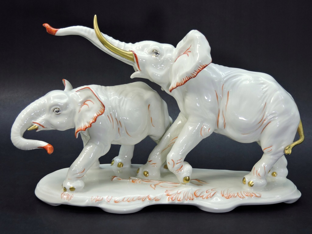 Duża figurka art-deco słoń 2 słonie Ens Unikat