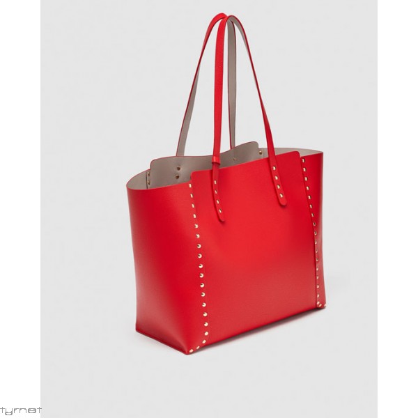 ZARA DWUSTRONNA TORBA TYPU SHOPPER Z ĆWIEKAMI Red