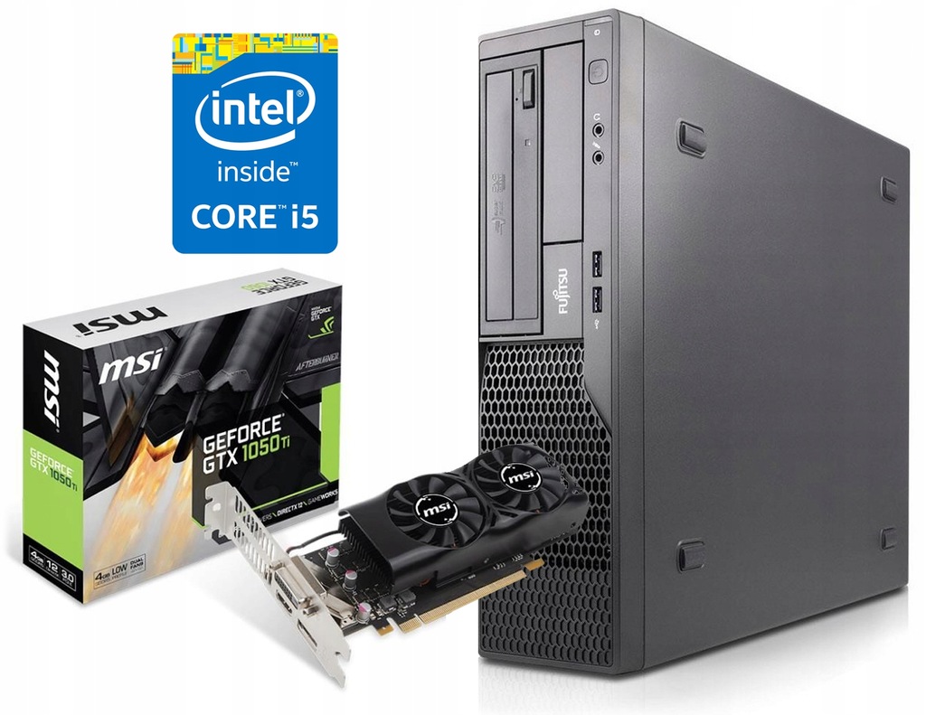 Komputer PC do gier Fujitsu i5 4GB 1TB+SSD +1050Ti