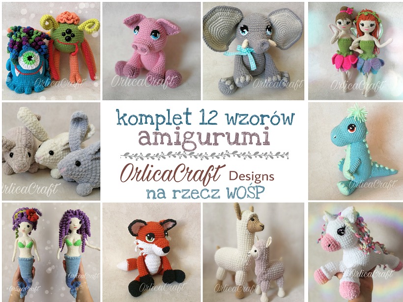 Komplet 12 wzorów amigurumi od OrlicaCraft Designs