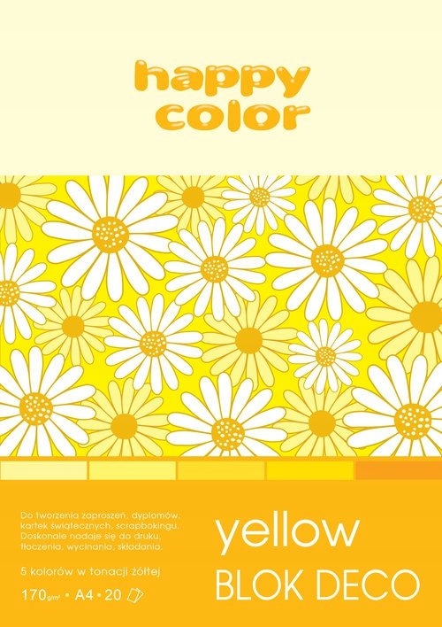 Blok Deco Yellow A4, 5 kolorów tonacja żółta 5 szt