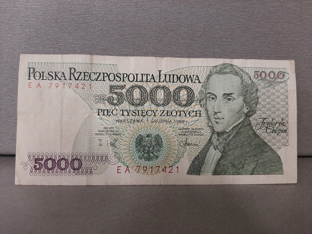 Stary banknot PRL pieniądze 5000 Chopin