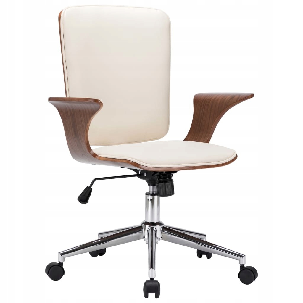 Obrotowe krzesło biurowe, kremowe, ekoskóra i gięt