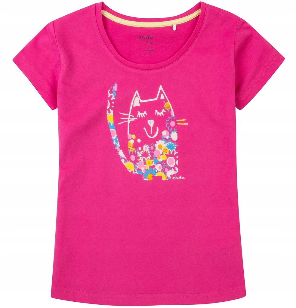 T-shirt bluzka różowa z kotem Endo r 104