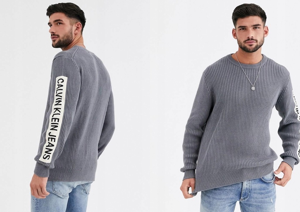 CALVIN KLEIN PRĄŻKOWANY SWETER Z LOGO S