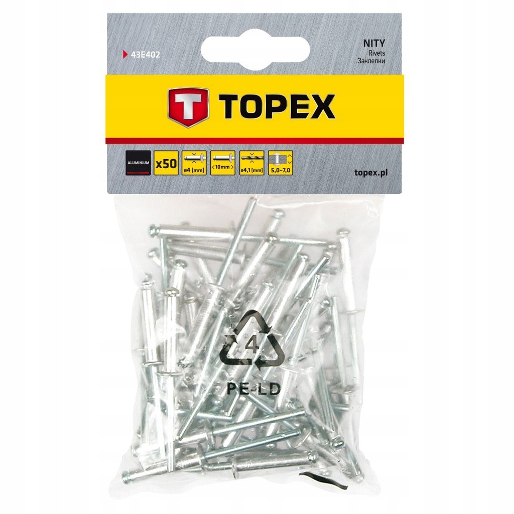 TOPEX - Nity aluminiowe - 4.0 x 10 mm - 50 szt.