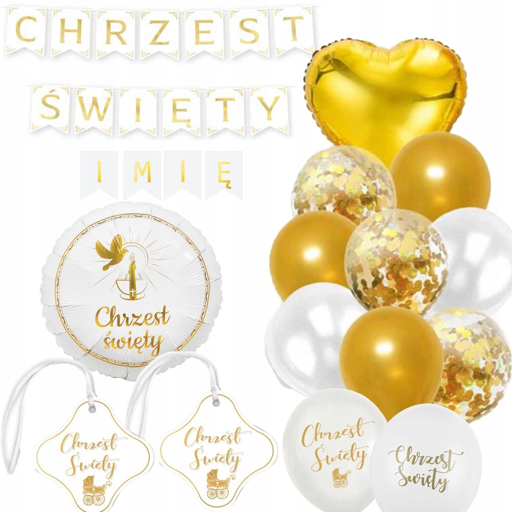 ZESTAW dekoracji balonowych CHRZEST Święty + IMIĘ