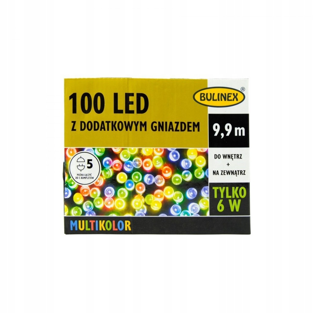 Lampki 100 LED multikolor z dodatkowym gniazdkiem i zasilaczem, 9,9M dekora