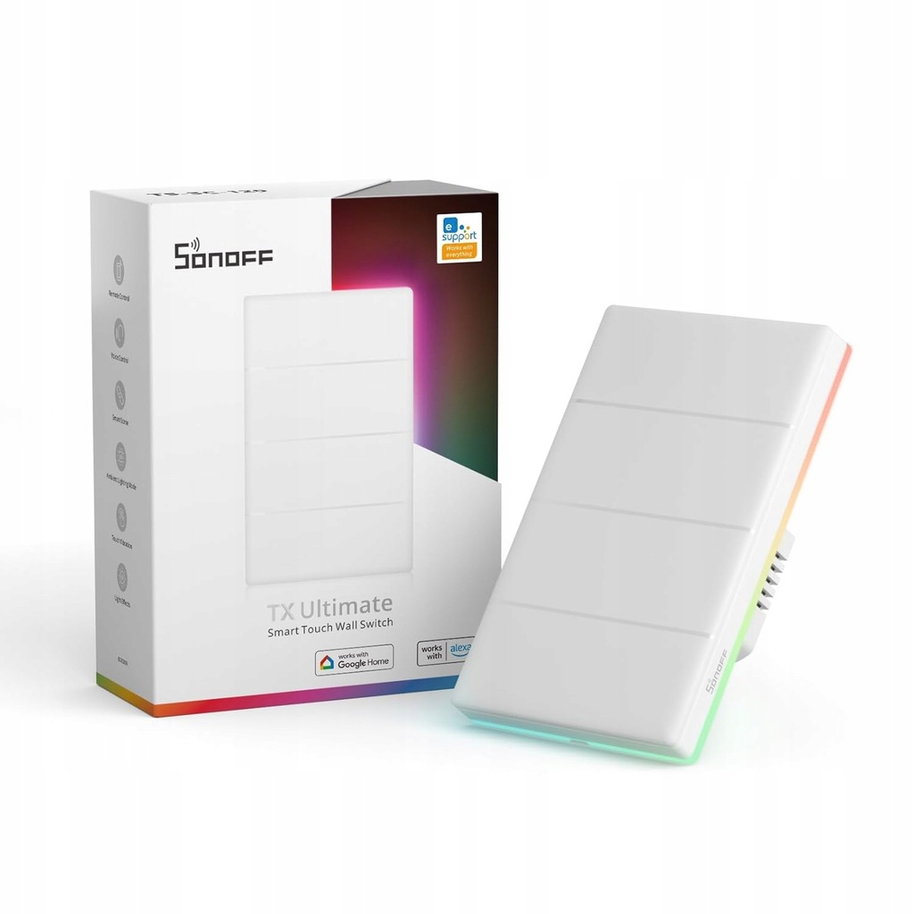 SONOFF T5-4C-120 DOTYKOWY PRZEŁĄCZNIK 4 KANAŁOWY WiFi TX ULTIMATE LED RGB