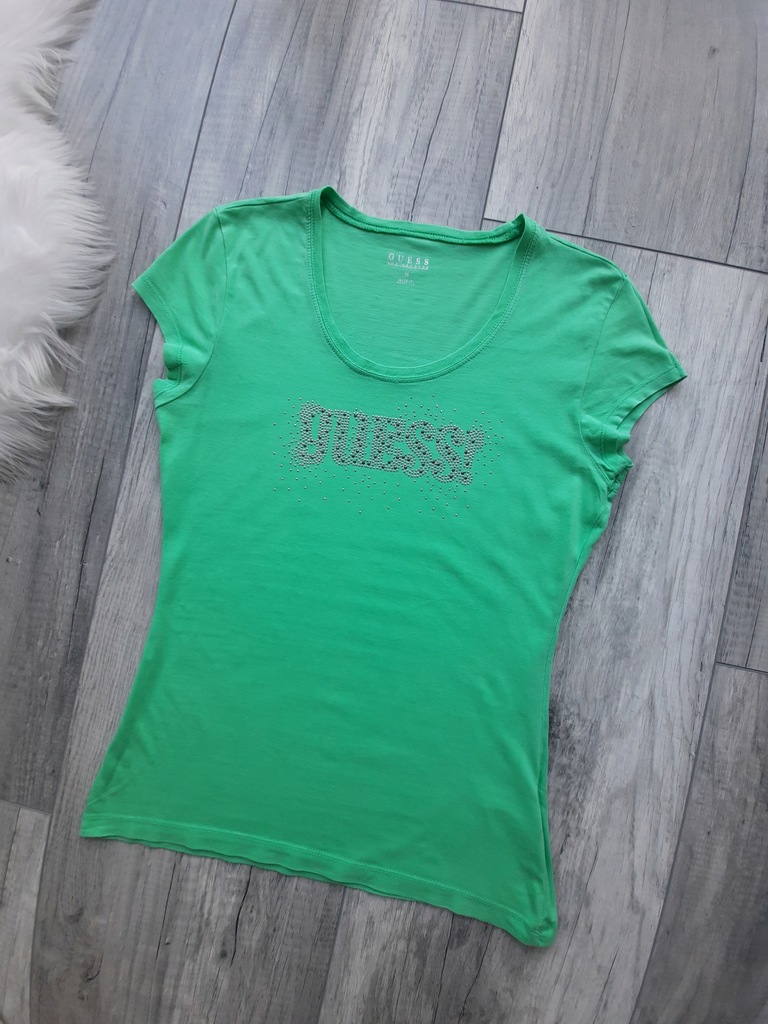 GUESS damski t-shirt cyrkonie zielony rozmiar M