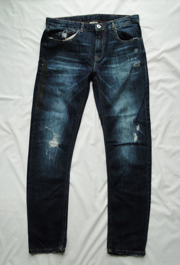 Zara*granatowe jeansy z przetaciami*r.164 NOWE