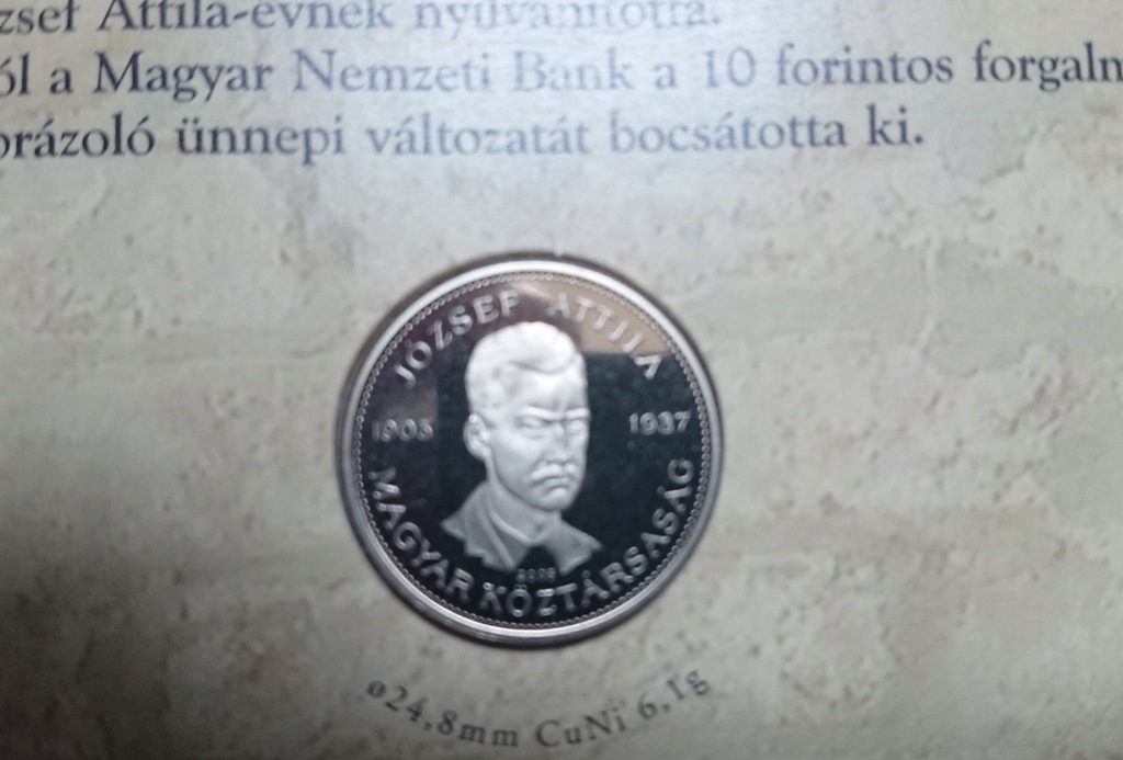 Węgry zestaw 2005r. z 10 forintów Jozsef Attila KM 779 PP tylko 7000 sztuk
