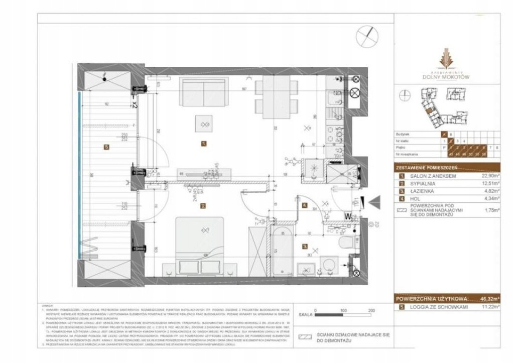 Mieszkanie Warszawa, Mokotów, 46,32 m²