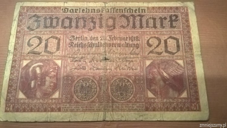 Niemcy - Oryginalne 20 marek z 1918 roku seria V