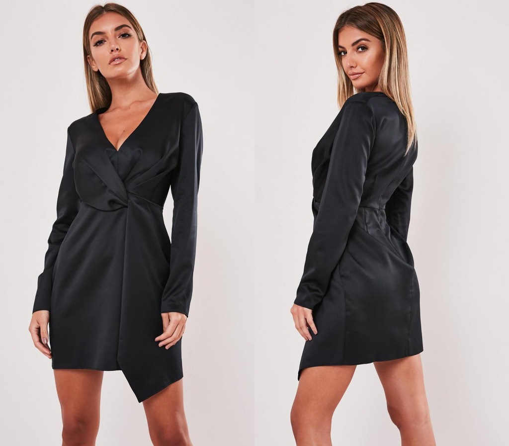 MISSGUIDED CZARNA SATYNOWA SUKIENKA V-NECK (42)