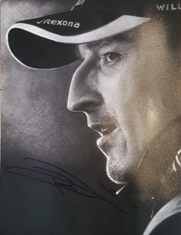 Odbitka szkicu portretu R Kubica z jego autografem