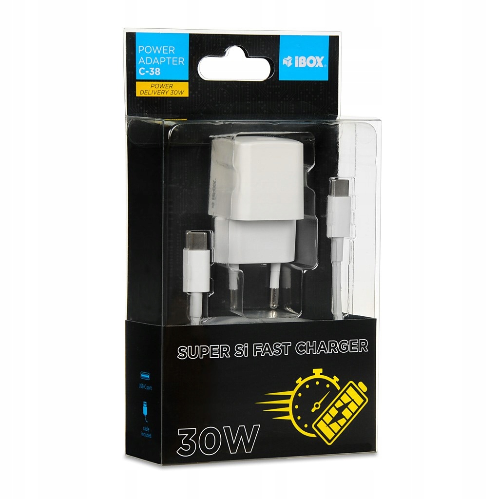 Ładowarka sieciowa iBOX C-38 USB-C PD30W, kabel USB-C