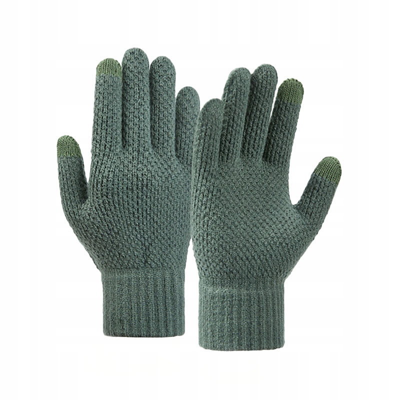 Rękawiczki plecione do telefonu zimowe - zielone