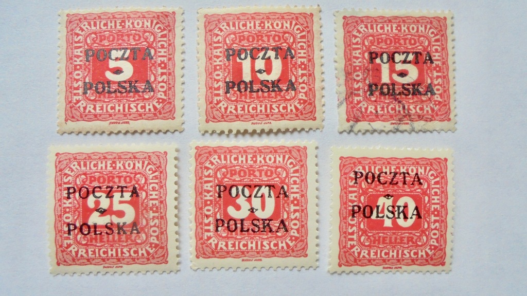 1919 Polska Wydanie Krakowskie zestaw znaczków z nadrukami, sygnatury