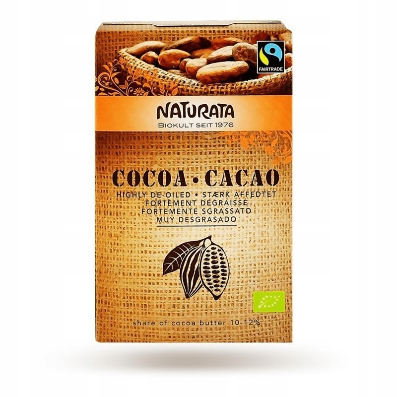 NATURATA Kakao w proszku mocno odtłusz BIO, 125g